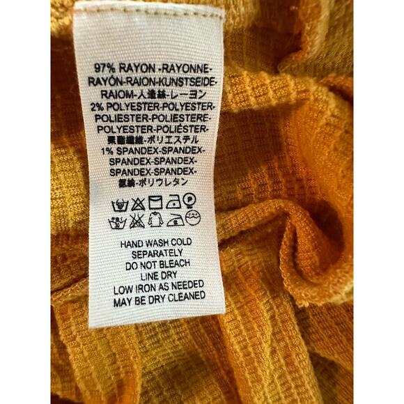 FREE PEOPLE Summer Struttin Mini Dress Sz XS Bell Cuff Waffle Ruffle Hem‎ Yellow - Picture 7 of 8